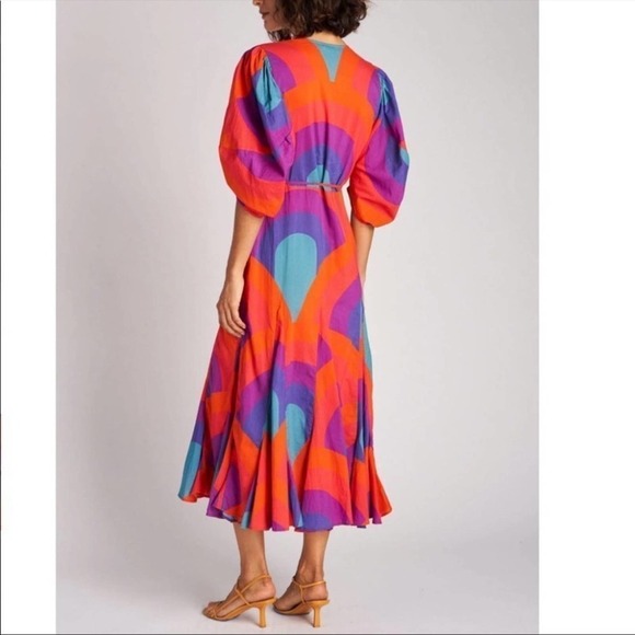 Rhode Resort Red Fiona Rainbow print cotton wrap dress XS - Picture 2 of 12